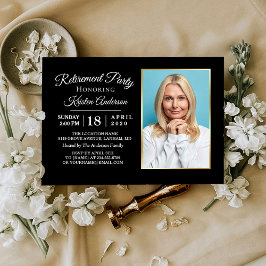 Elegant Black Photo Pension Party-inbjudan Inbjudningar