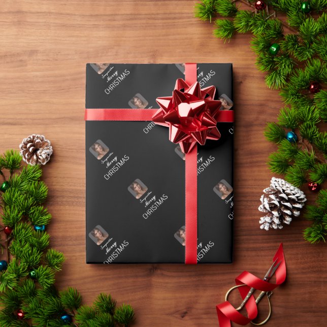 Elegant Black Photo Script Namn God jul Presentpapper (Julgåva)