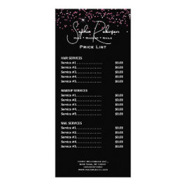 Elegant Black & Pink Glitter Price List Rack Card Reklamkort
