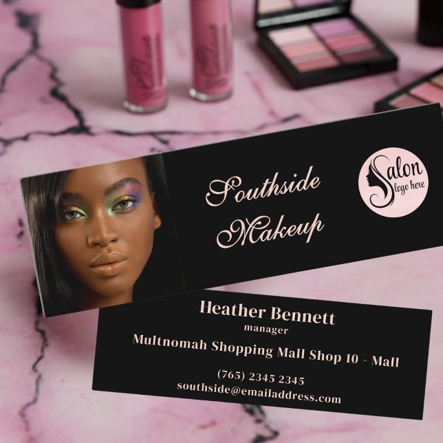 Elegant Black Pink Script Photo Mini Business Mini Visitkort (Skapare uppladdad)