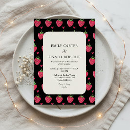 Elegant Black & Pink Strawberry Wedding Invitation Inbjudningar