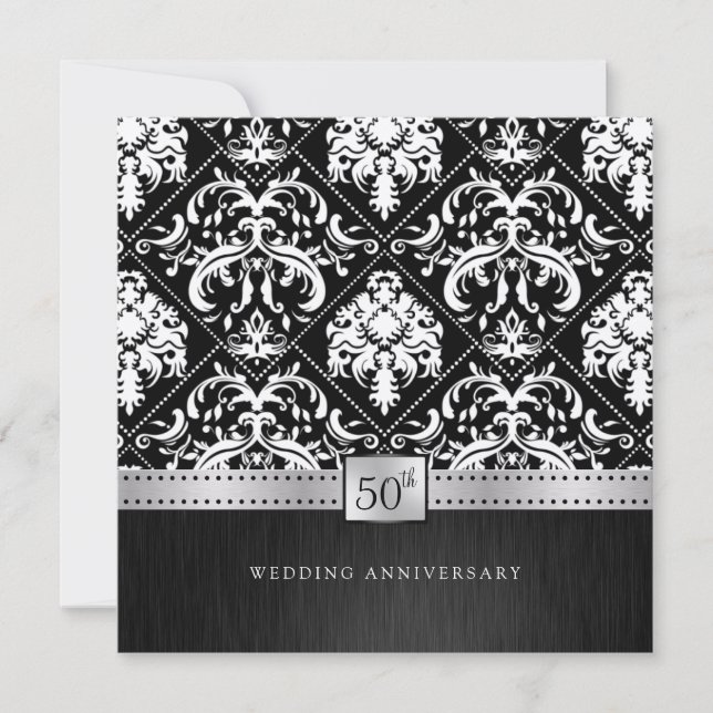 Elegant Black & Platinum 50:e Bröllop-årsdagen Inbjudningar (Framsida)