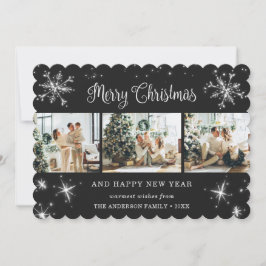 Elegant Black Play Snowflake Photo Julkort