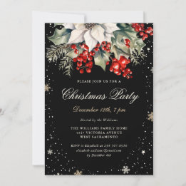 Elegant Black Poinsettia Berries jul Party Inbjudningar