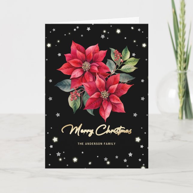 Elegant Black Poinsettia Photo God jul Helgkort (Framsida)
