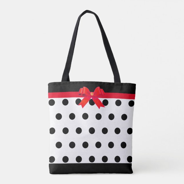 Elegant Black Polka dots med Red Ribbon Tygkasse (Baksida)