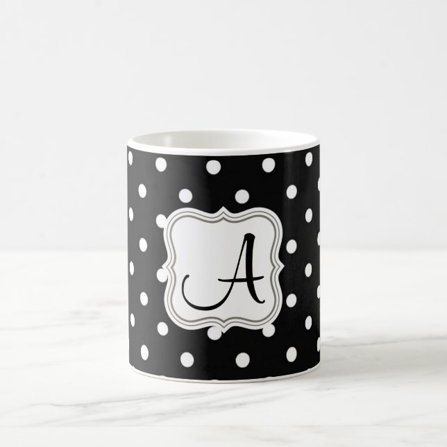 Elegant Black polka dots monogrammerat namn Kaffemugg (Center)