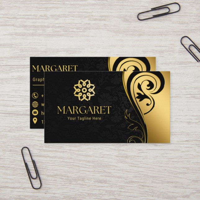 Elegant Black Professional Business Card Visitkort (Fram/Back In Situ)