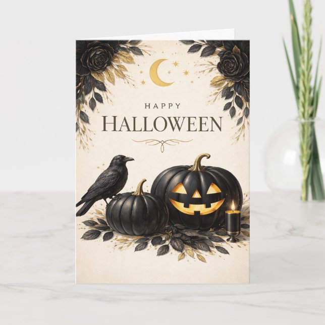Elegant Black Pumpkins Gothic Halloween Kort (Framsida)