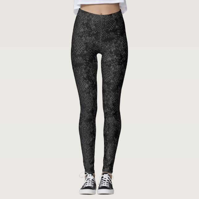 Elegant Black Python Snakeskin Leggings (Framsida)