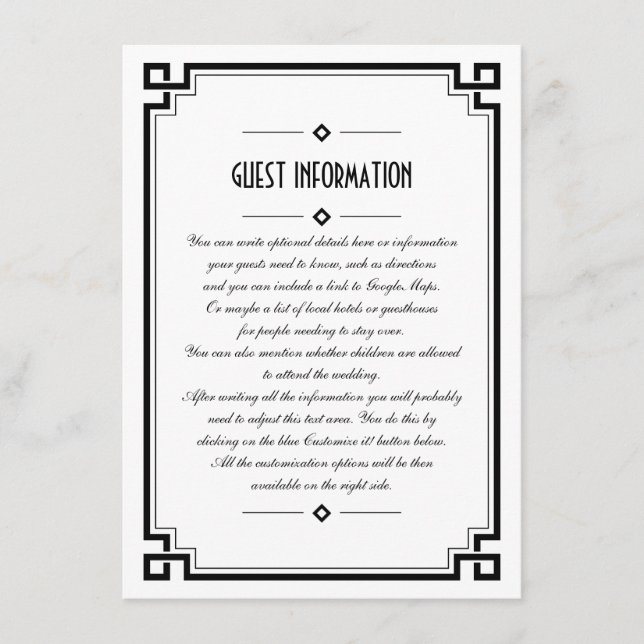 Elegant Black Ram Art Deco Bröllop-inmatningskort Tilläggskort (Framsida)