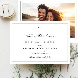 Elegant Black Ram Monogram Classic Photo Bröllop Spara Datumet