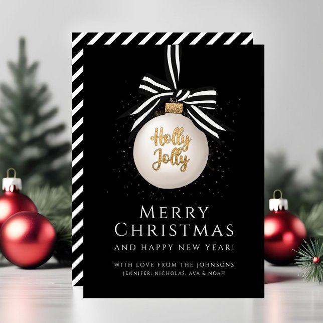 Elegant Black Rand God jul Helgdag Card (Elegant Black Stripes Merry Christmas Holiday Card)