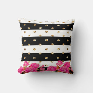 Elegant Black Rand Guld Glitter Dots Rosa ros Kudde