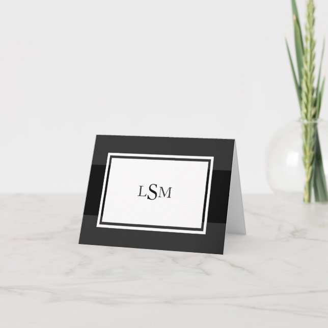 Elegant Black Rand Monogram Note Card Anteckningskort (Framsida)
