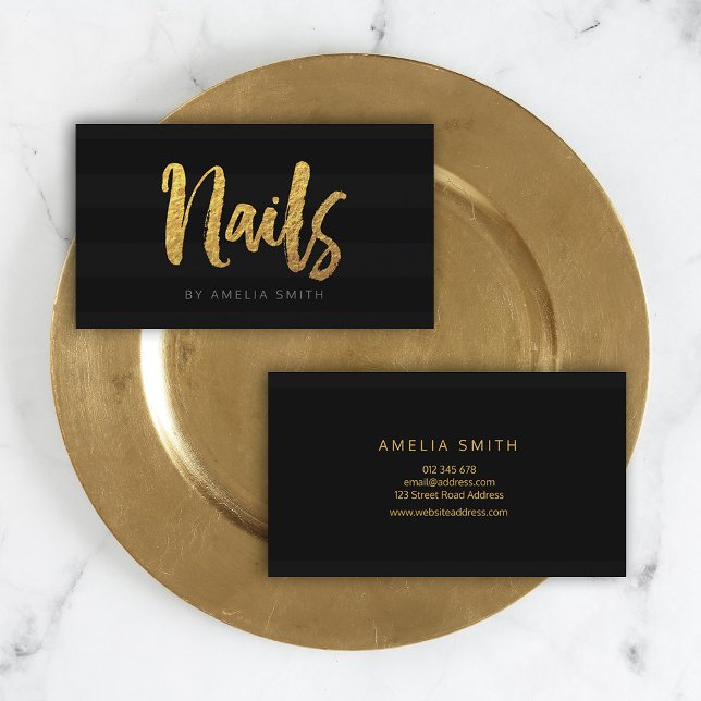 Elegant Black Rand Penselskript Nagel Visitkort (Skapare uppladdad)