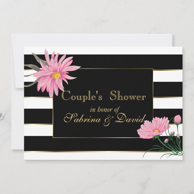 Elegant Black Rand Rosa Blommigt  Couple's Shower Inbjudningar (Framsida)