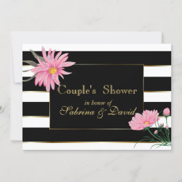 Elegant Black Rand Rosa Blommigt Couple's Shower Inbjudningar