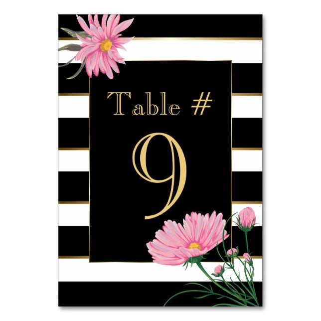 Elegant Black Rand Rosa Daisy  Card Bord Bordsnummer (Baksidan)