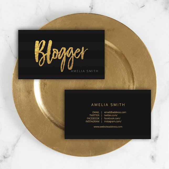 Elegant Black Rand Script Bloggare Social Media Visitkort (Skapare uppladdad)