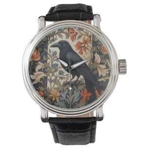 Elegant Black Raven William Morris Inspired Blommi Armbandsur
