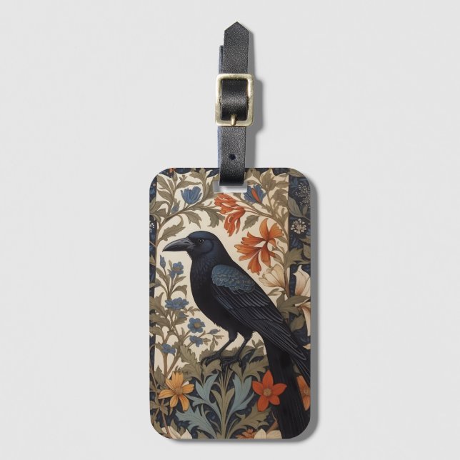 Elegant Black Raven William Morris Inspired Blommi Bagagebricka (Framsida vertikal)
