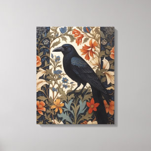 Elegant Black Raven William Morris Inspired Blommi Canvastryck