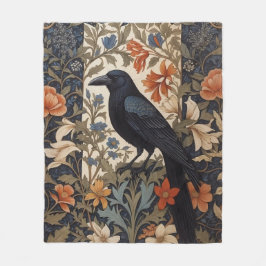 Elegant Black Raven William Morris Inspired Blommi Fleecefilt