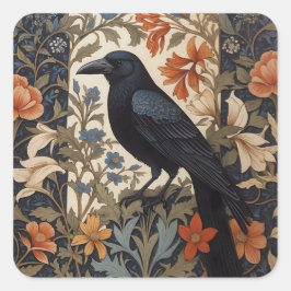 Elegant Black Raven William Morris Inspired Blommi Fyrkantigt Klistermärke