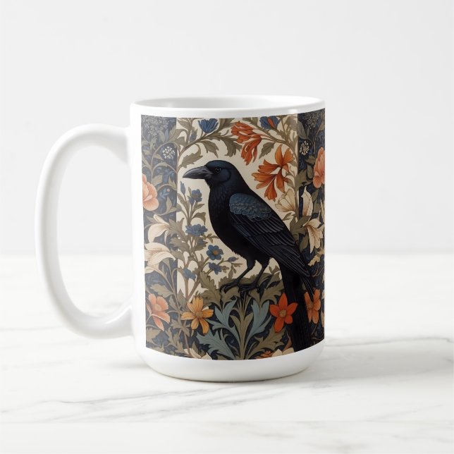 Elegant Black Raven William Morris Inspired Blommi Kaffemugg (Vänster)