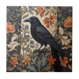 Elegant Black Raven William Morris Inspired Blommi Kakelplatta