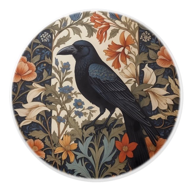 Elegant Black Raven William Morris Inspired Blommi Knopp (Framsidan)