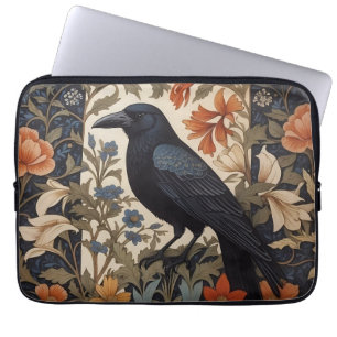 Elegant Black Raven William Morris Inspired Blommi Laptop Fodral