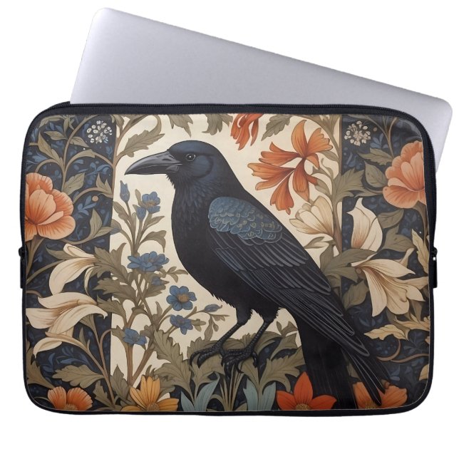 Elegant Black Raven William Morris Inspired Blommi Laptop Fodral (Framsidan)