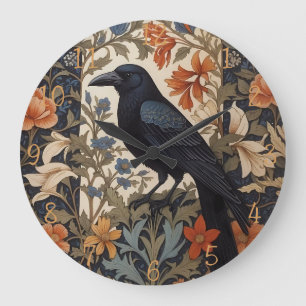 Elegant Black Raven William Morris Inspired Blommi Stor Klocka