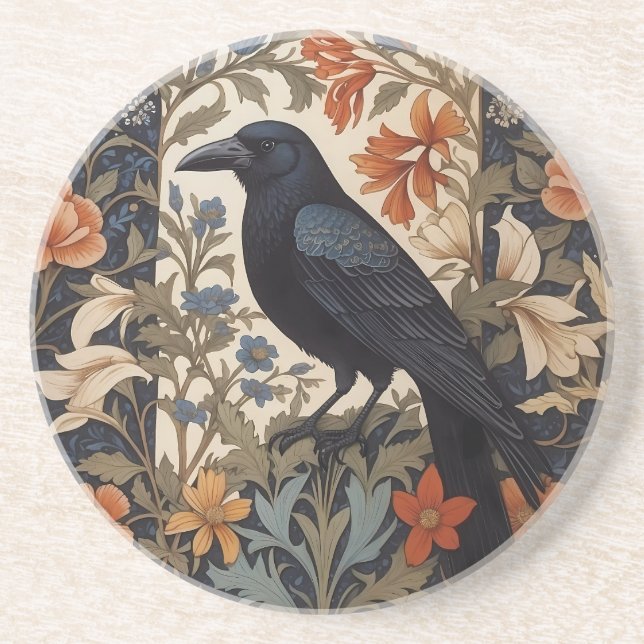 Elegant Black Raven William Morris Inspired Blommi Underlägg (Framsidan)