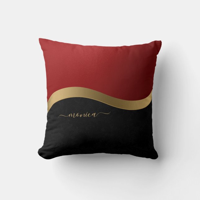 Elegant Black Red and Gold Personalized Kudde (Framsida)