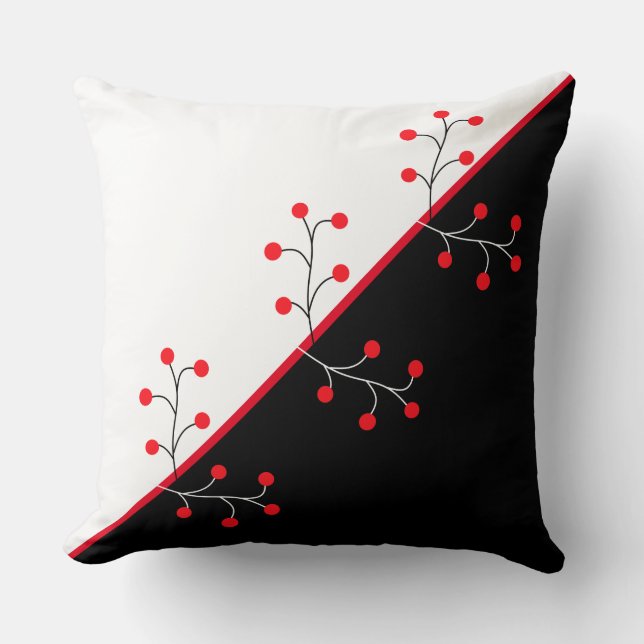 Elegant Black Red and White & Vild Berries Kudde (Framsida)