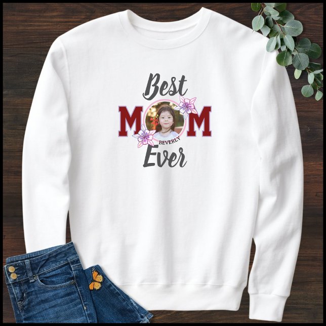 Elegant Black & Red Best Mom Ever 1 Photo Name T Shirt (Skapare uppladdad)