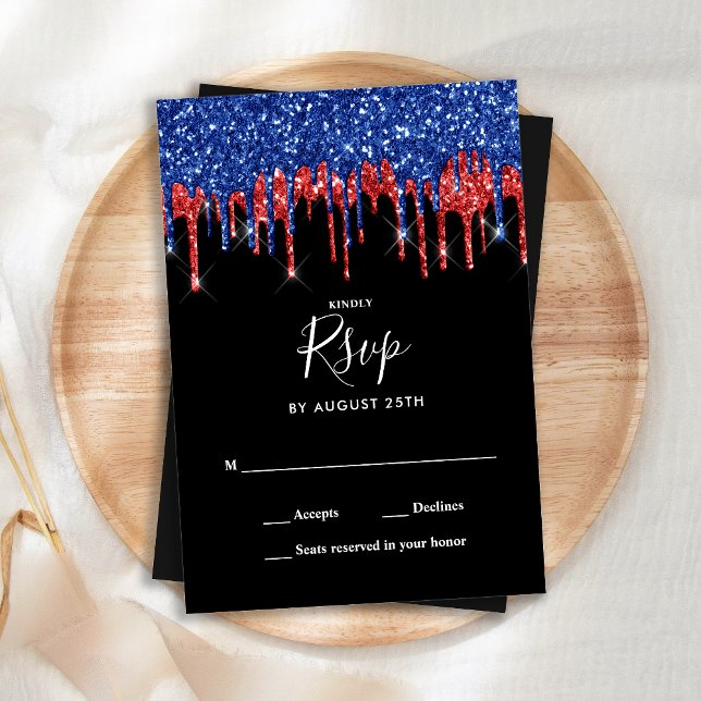 Elegant Black Red Blue Glitter Drives Bröllop OSA Anteckningskort (Skapare uppladdad)