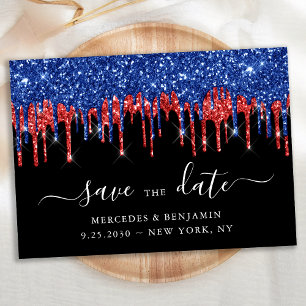 Elegant Black Red Blue Glitter Drives Bröllop Spara Datumet