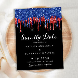 Elegant Black Red Blue Glitter Drives Spara datum Meddelande Vykort