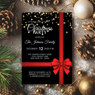 Elegant Black Red Bow-Julfesten Inbjudningar