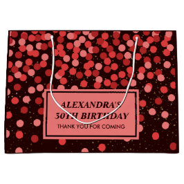 Elegant Black Red Confetti Birthday Large Gift Bag