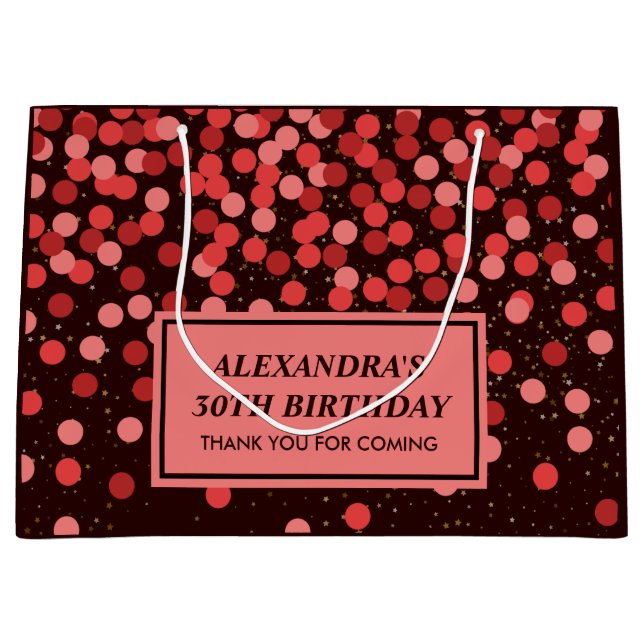 Elegant Black Red Confetti Birthday Large Gift Bag (Framsidan)