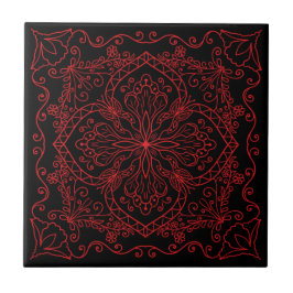 Elegant Black Red Flowers Butterfly Decorative Kakelplatta