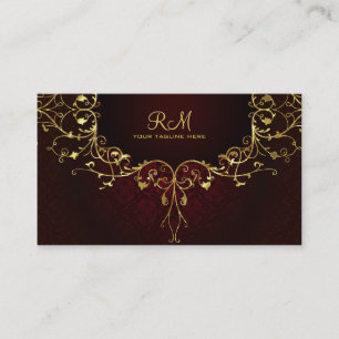 Elegant Black Red & Guld 2 Vintage Snöre Ram Visitkort