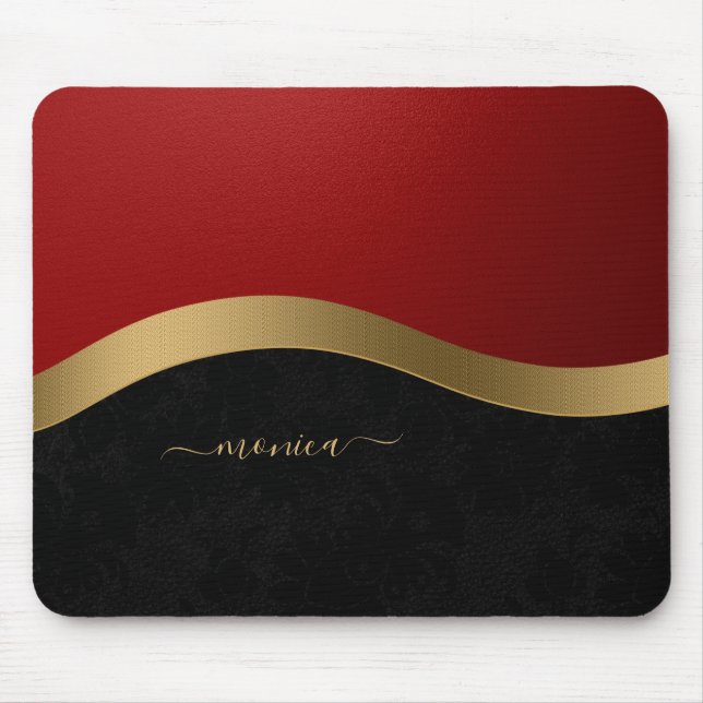 Elegant Black Red Guld Personlig Musmatta (Framsidan)