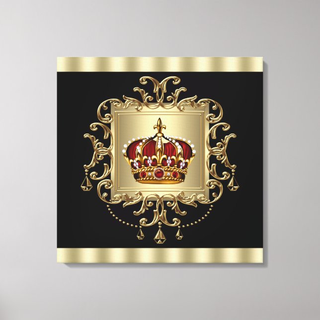 Elegant Black Red och Guld Krona Canvas Wall Art (Framsida)