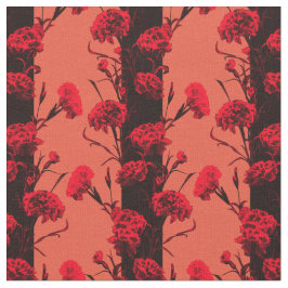 Elegant Black Red Orange Blommigt Rand Carnation Tyg